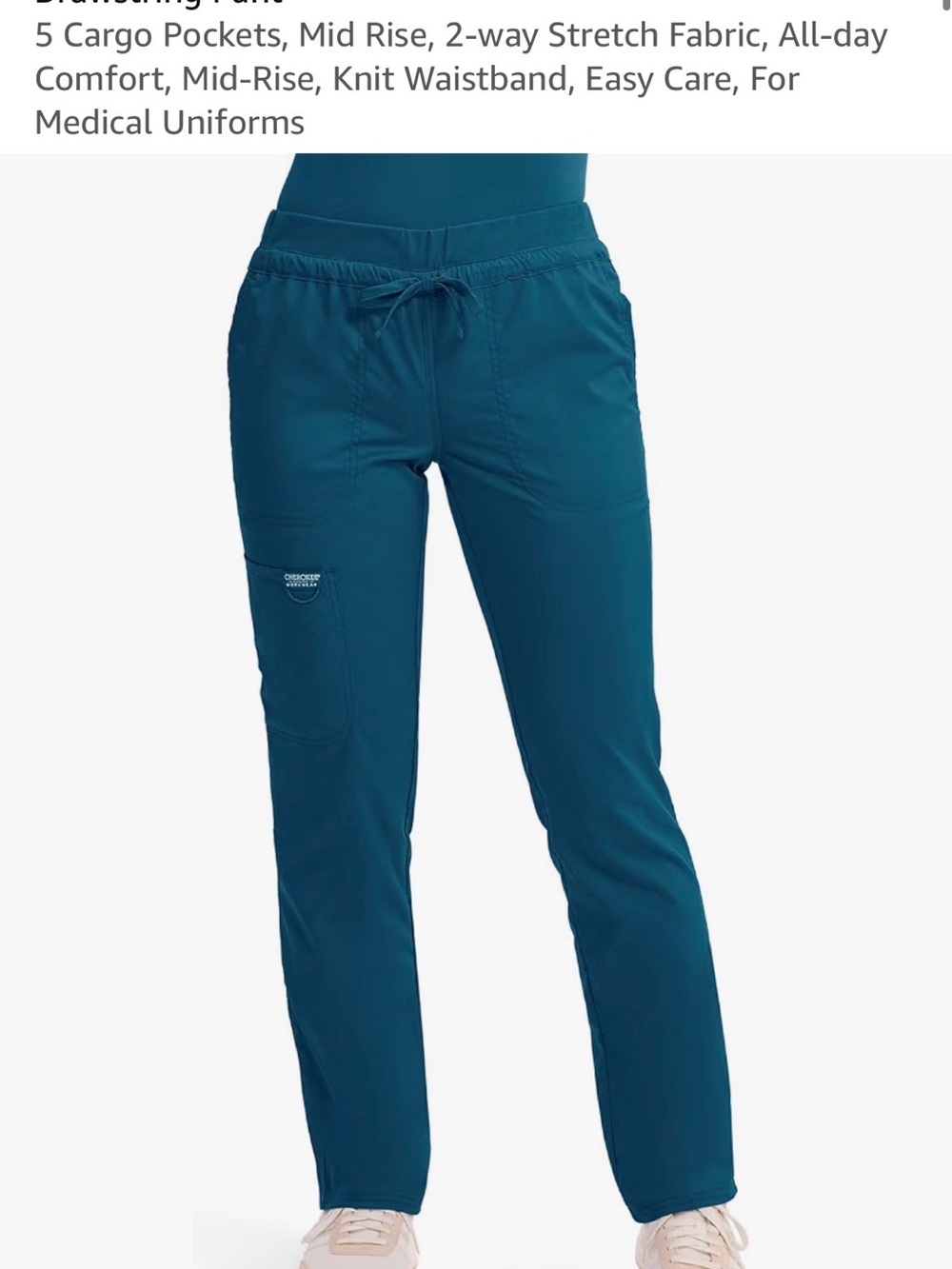 Cherokee Workwear Mid-Rise Drawstring Scrub Pants in Caribbean Blue MEDIUM LONG